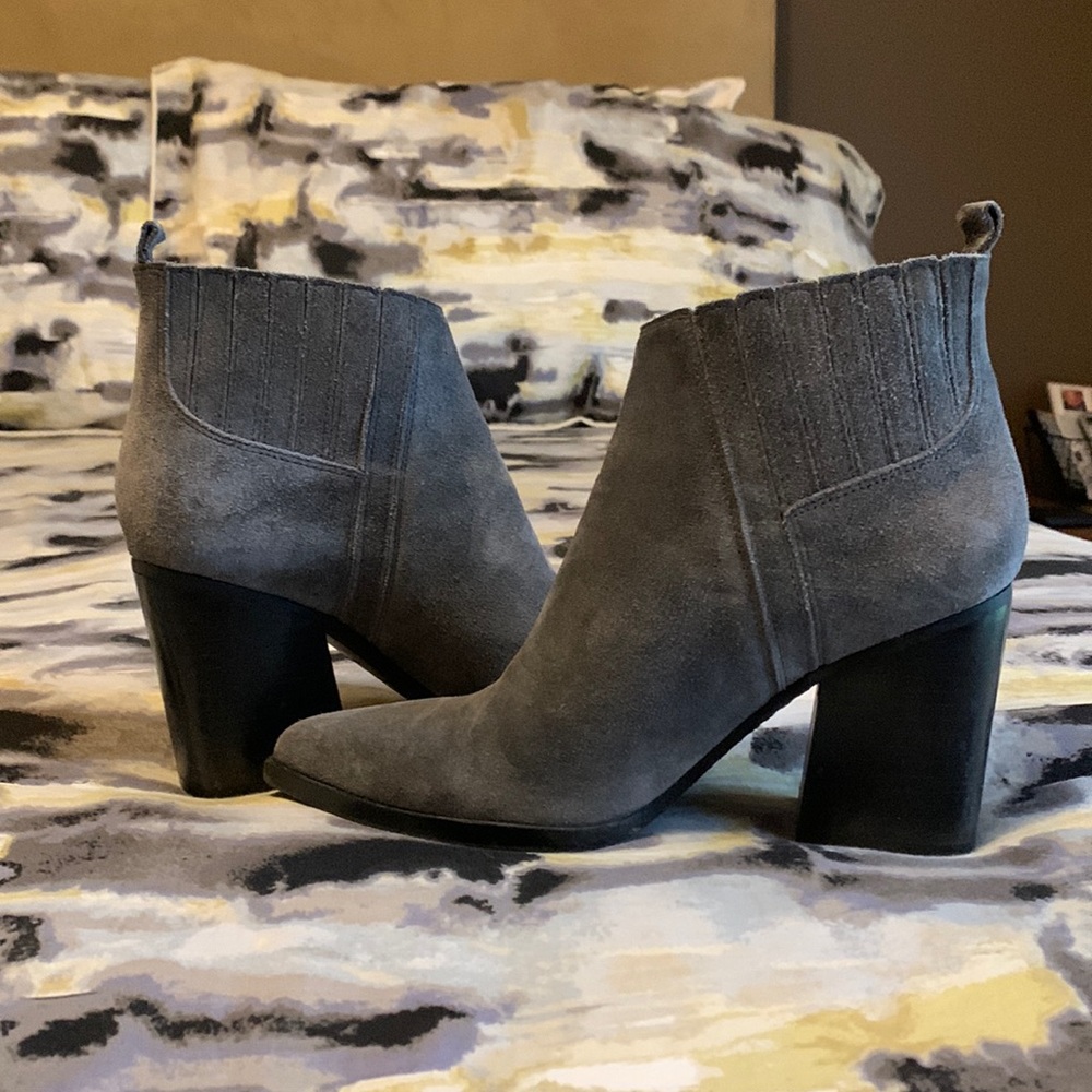 Marc Fisher grey suede booties.